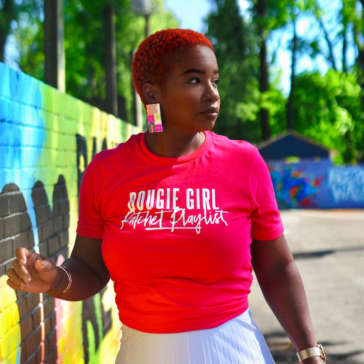 Bougie Girl Ratchet Playlist pink tee model