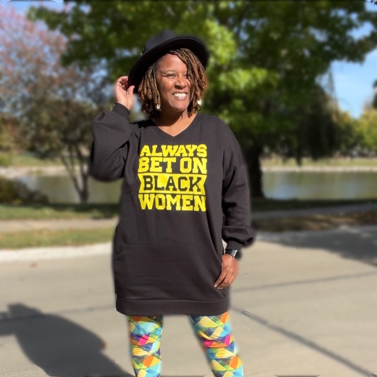 Always Bet on Black Women v neck oversized sweatshirt