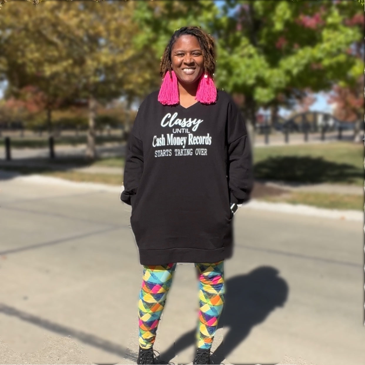 Classy Until Cash Money Records v neck oversized sweatshirt black