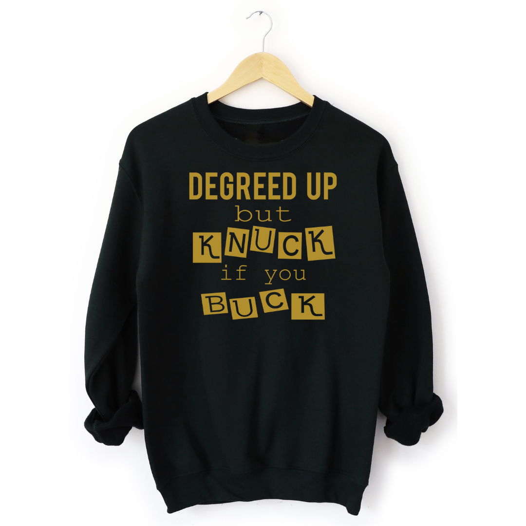 Black sweatshirt shop with gold writing