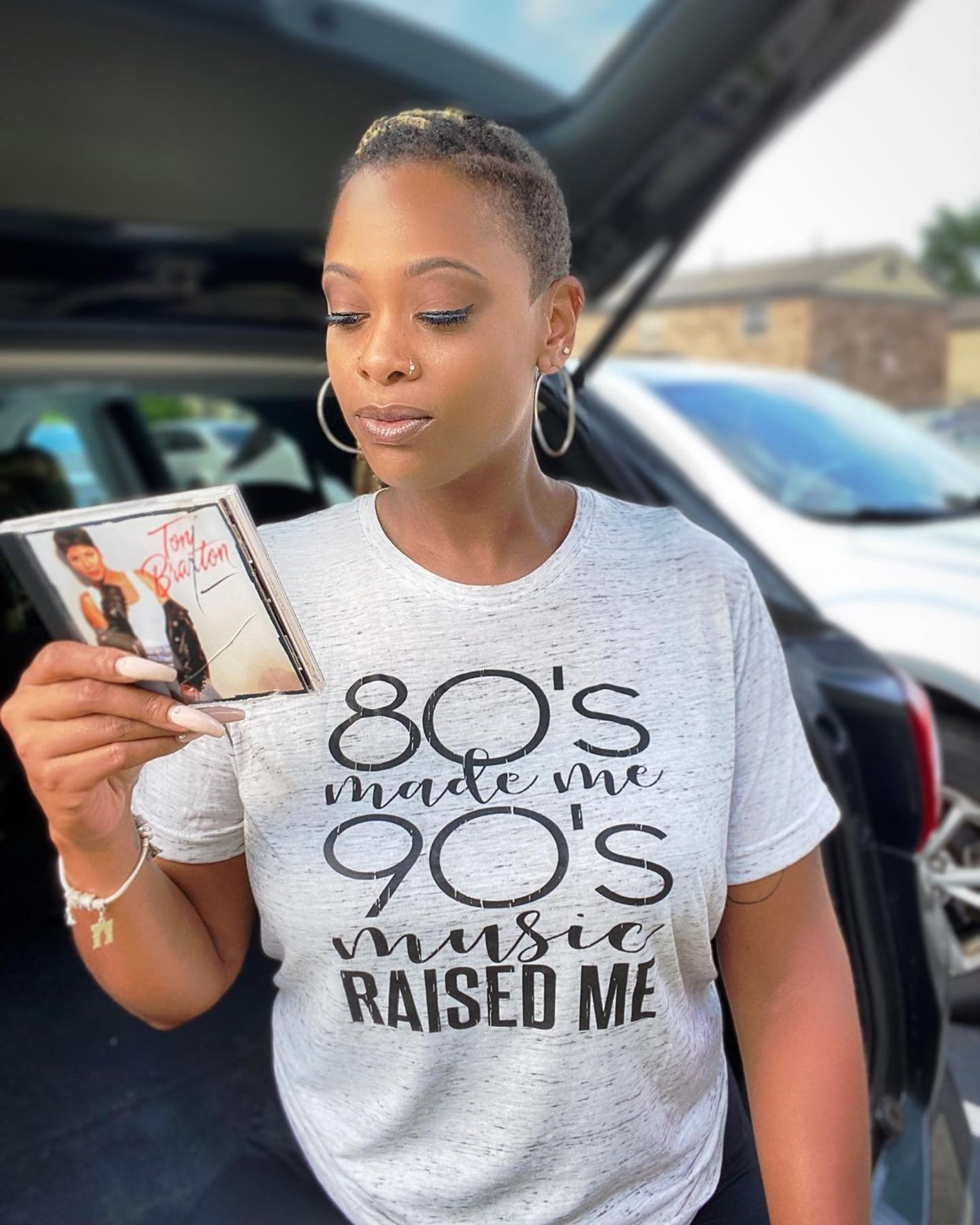90s Music Raised Me White Marble Crew Neck Tee – Personally She