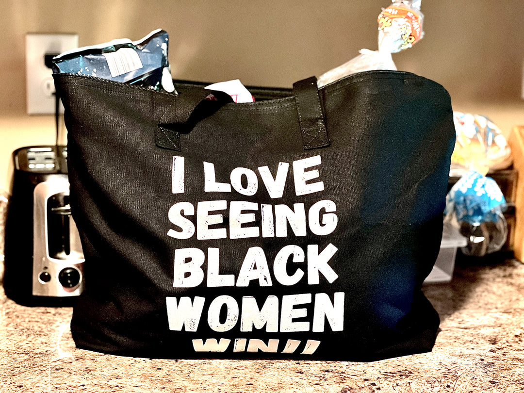 I Love Seeing Black Women Win Tote Bag with Zipper for Groceries