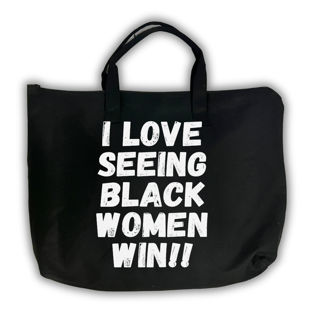 I Love Seeing Black Women Win 100% Canvas Zippered Tote Bag