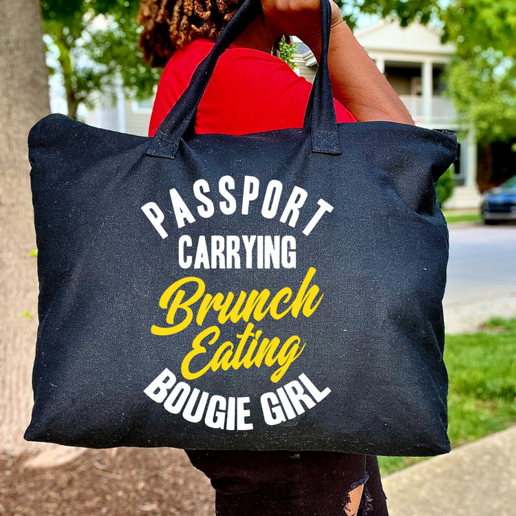 Passport Carrying Brunch Eating Bougie Girl Canvas Zippered Tote Bag