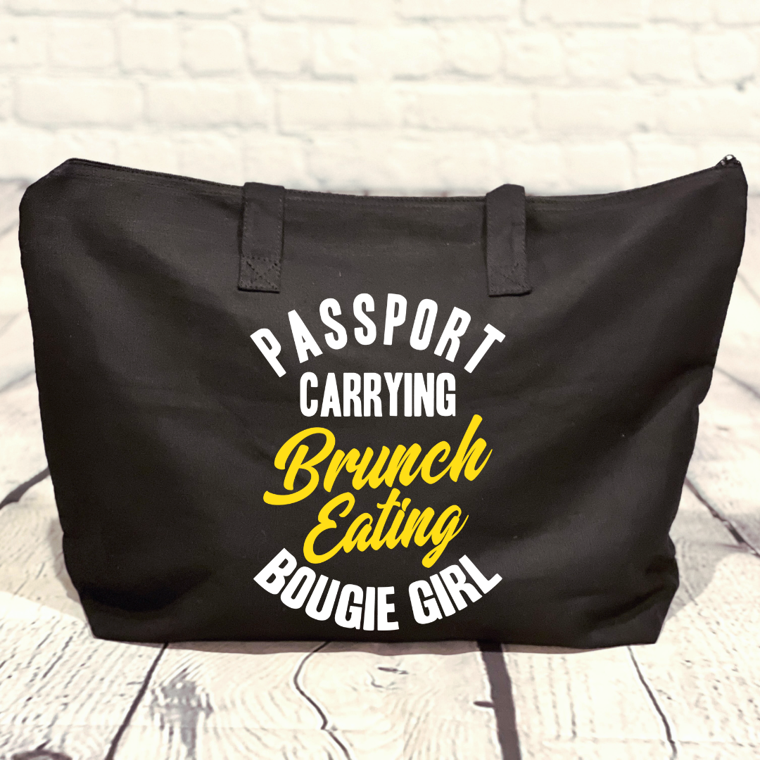 Passport Carrying Brunch Eating Bougie Girl Canvas Tote Bag