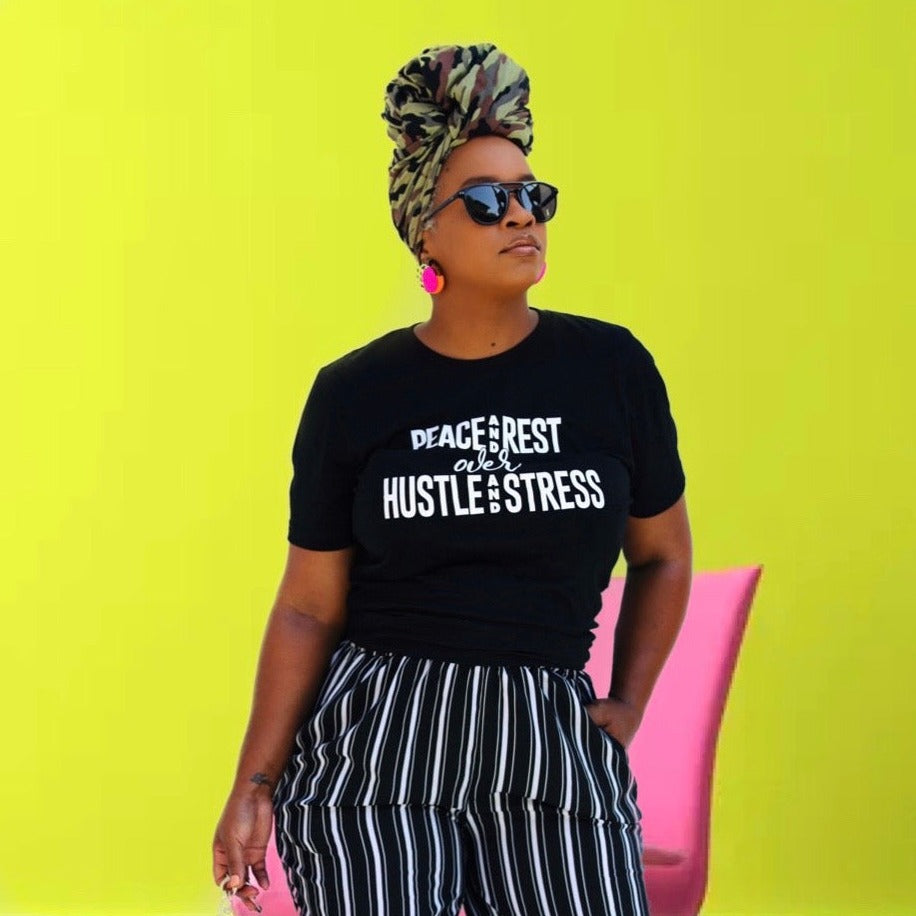 Peace and Rest over Hustle and Stress Iconic Life tee model