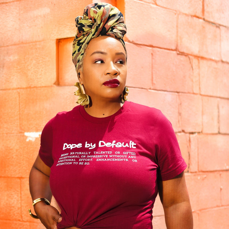 Dope by Default Definition tshirt maroon model Iconic LIfe