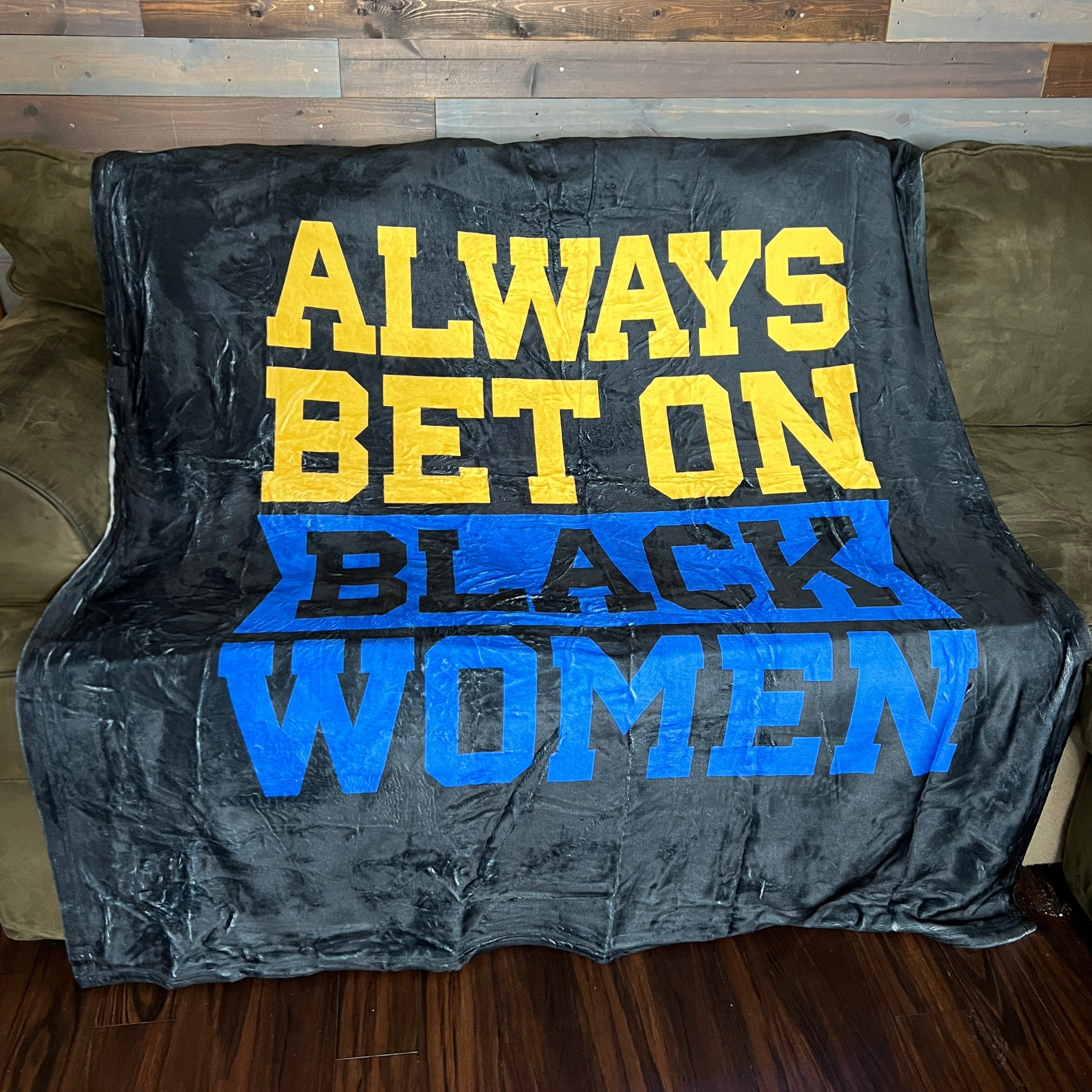 Always Bet on Black Women blue and gold throw blanket Sigma Gamma Rho sorority colors