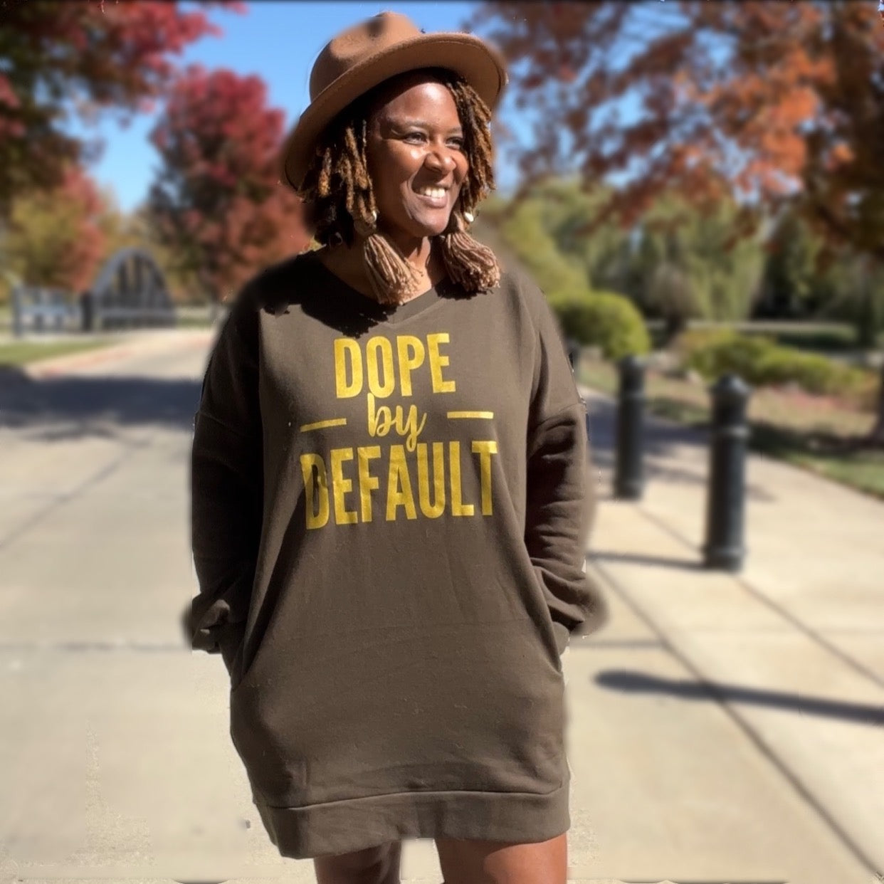 Dope by Default v neck oversized sweatshirt dark olive
