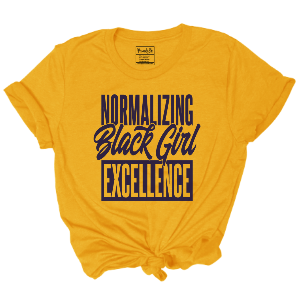 Normalizing Black Girl Excellence gold and navy tee