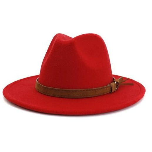 red fedora hat camel belt