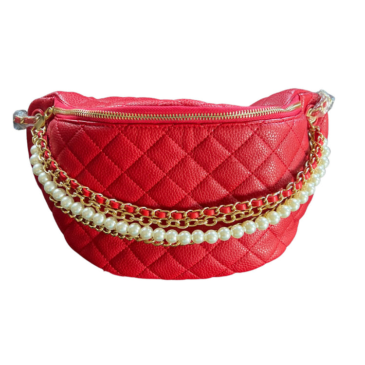 Gold & Pearls Crossbody Bag red front