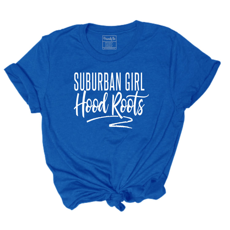 Suburban Girl Hood Roots royal blue tee