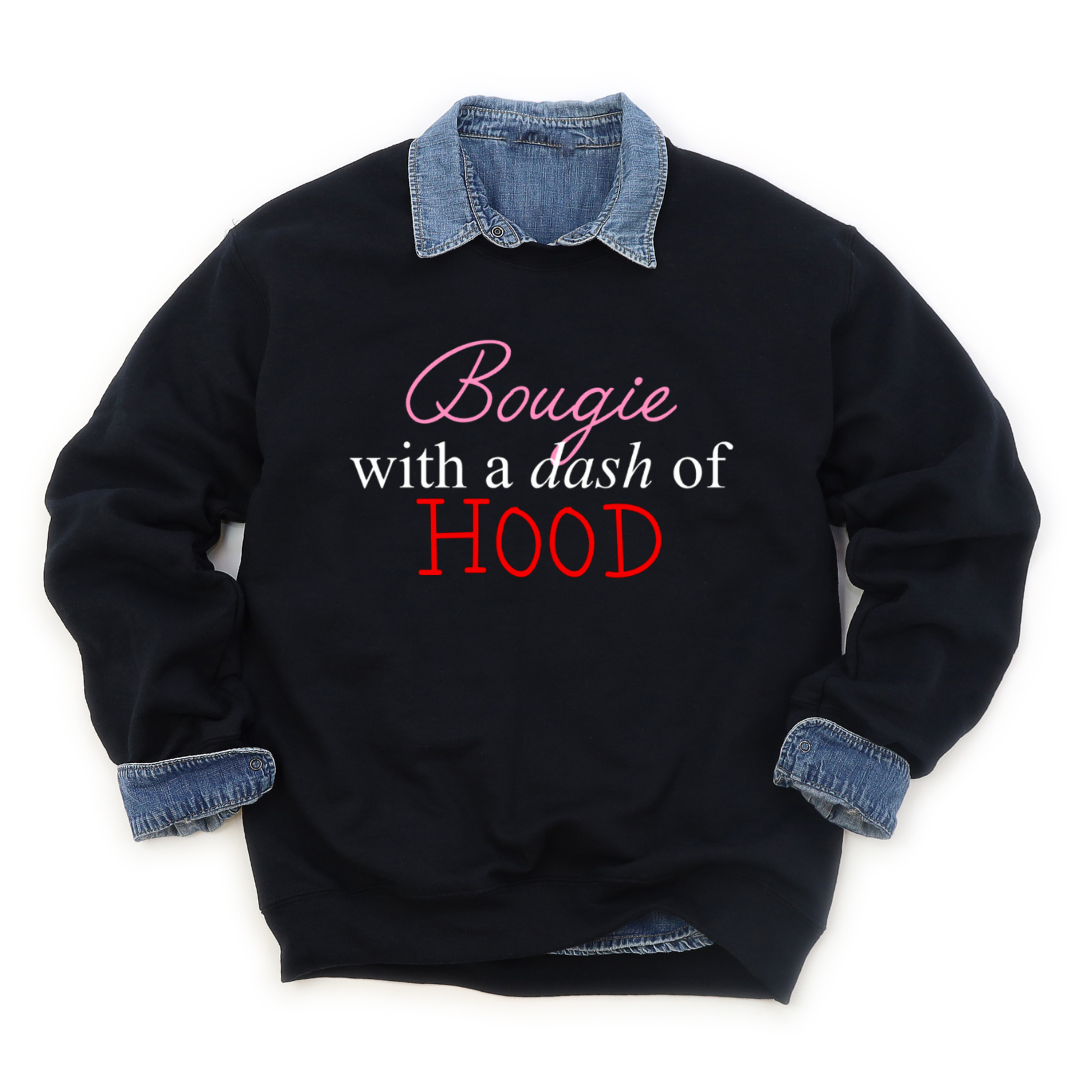 Bougie with a Dash of Hood sweatshirt with denim shirt